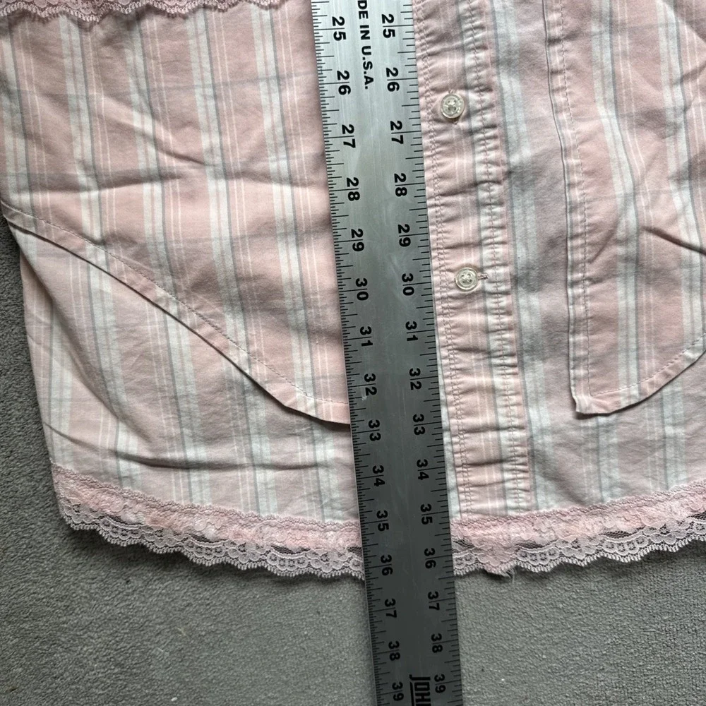Pink Striped Button Front Halter Apron with Lace Trim‎ Cottagecore Retro Kitchen